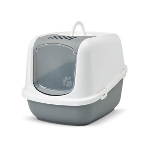 Jumbo Covered Cat Litter Box with Folding Front, Grey